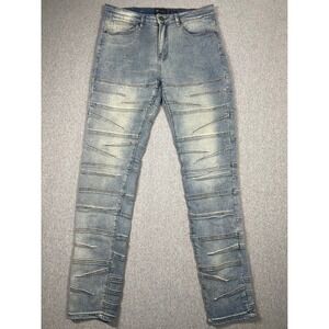 Waimea Skinny Fit Jeans Mens 32 Light Blue Excellent Moto Pleated Streetwear